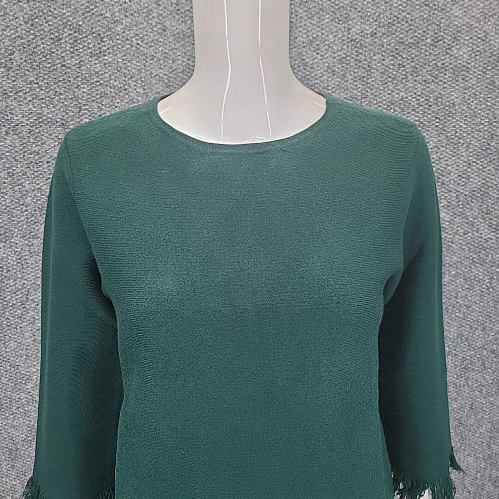 Joan Rivers Red Carpet 3/4 Sleeve Sweater with Fringe X-Small Size Green Top